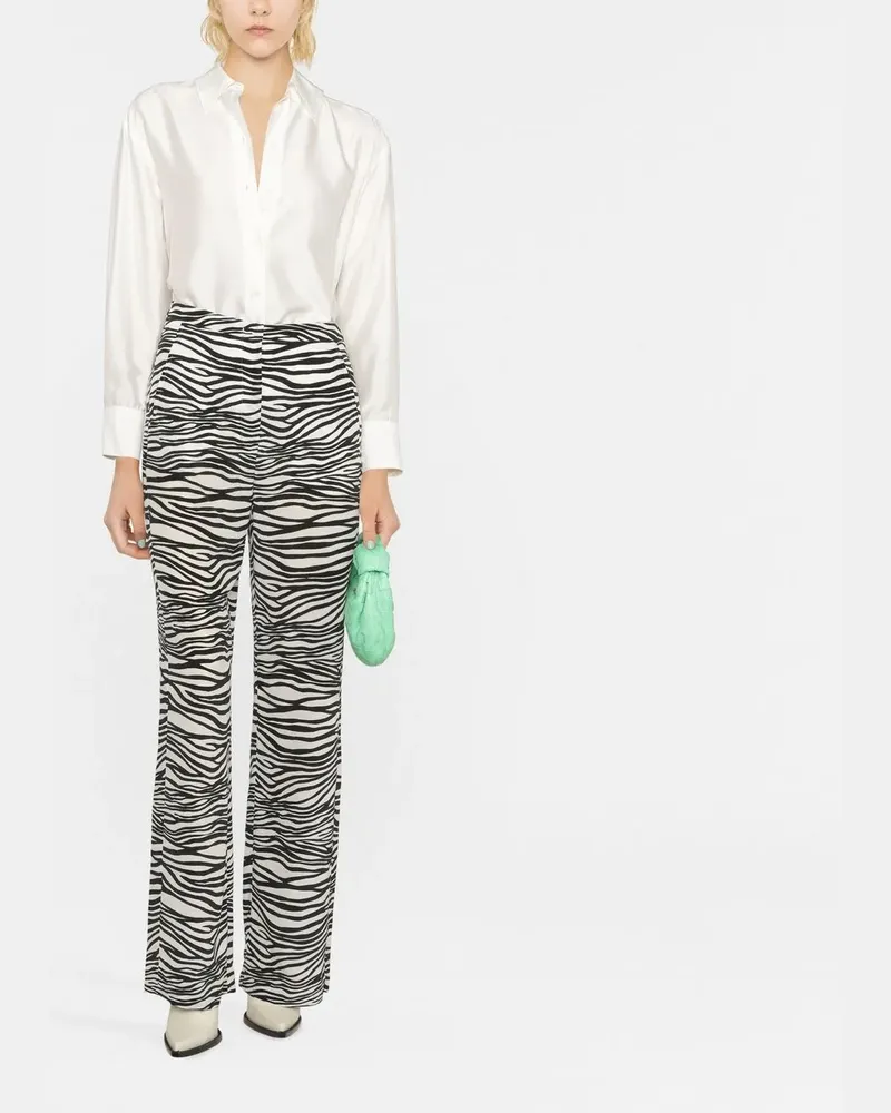 Max Mara Gerade Hose mit Zebramuster - Weiß Weiß