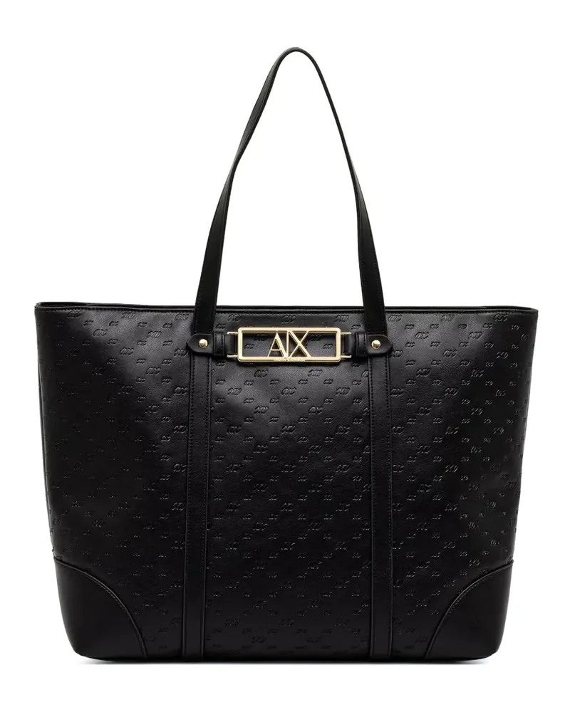 Armani Exchange monogram-embossed logo-plaque tote bag - Schwarz Schwarz