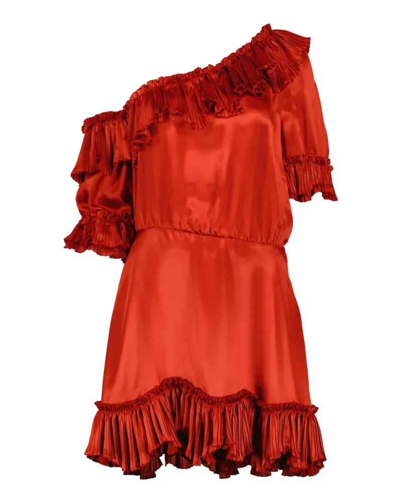 Saint Laurent ruffled asymmetric silk dress - Rot Rot