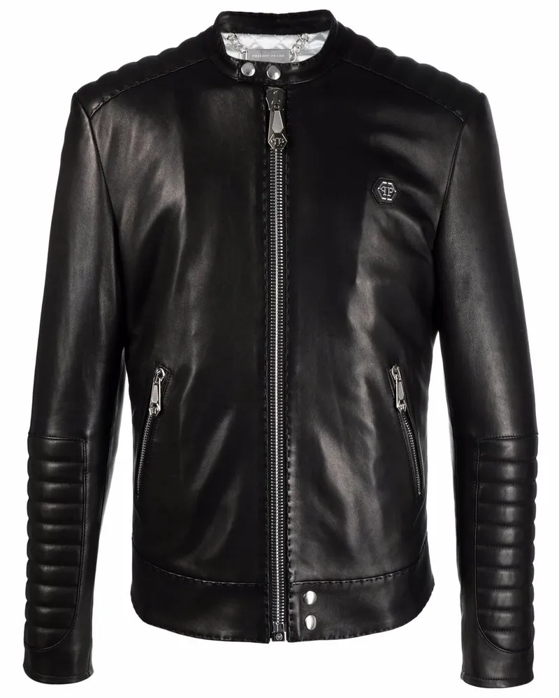 Philipp Plein Iconic Plein Lederjacke - Schwarz Schwarz