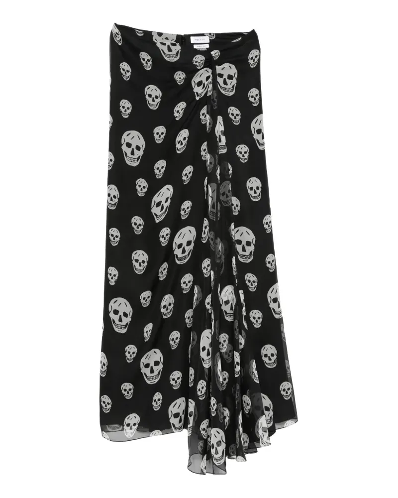 Alexander McQueen skull-print draped maxi skirt - Schwarz Schwarz
