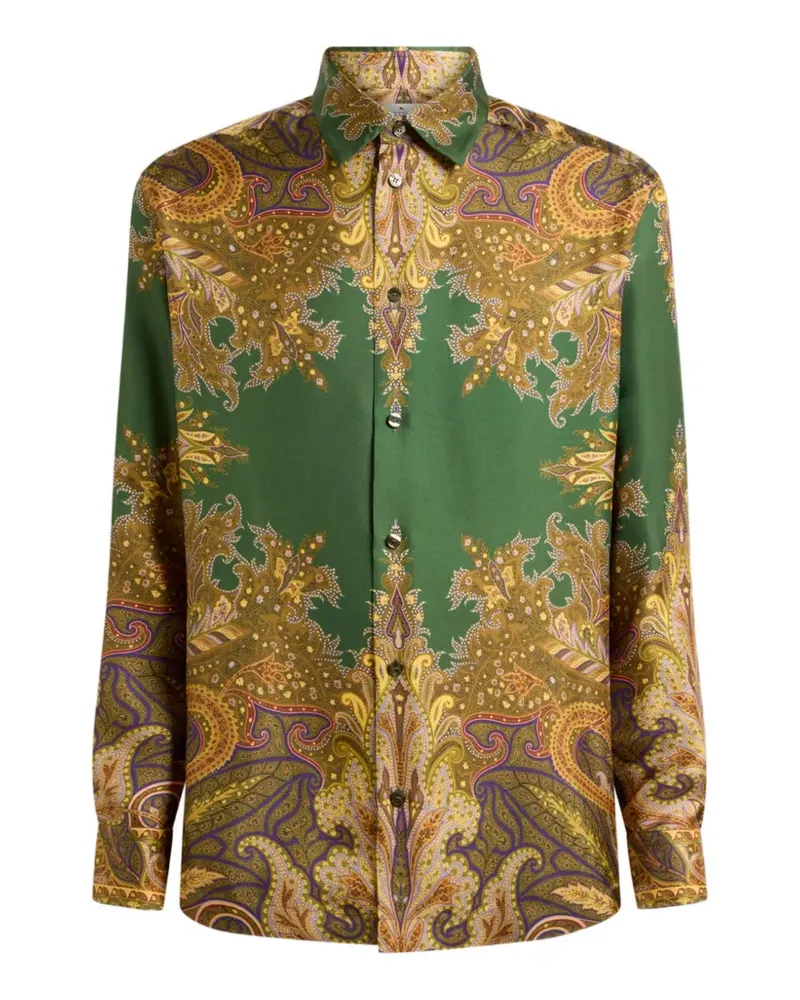 Etro Seidentwill-Shirt mit aufgesetztem Paisley-Pochette-Print - Grün Grün