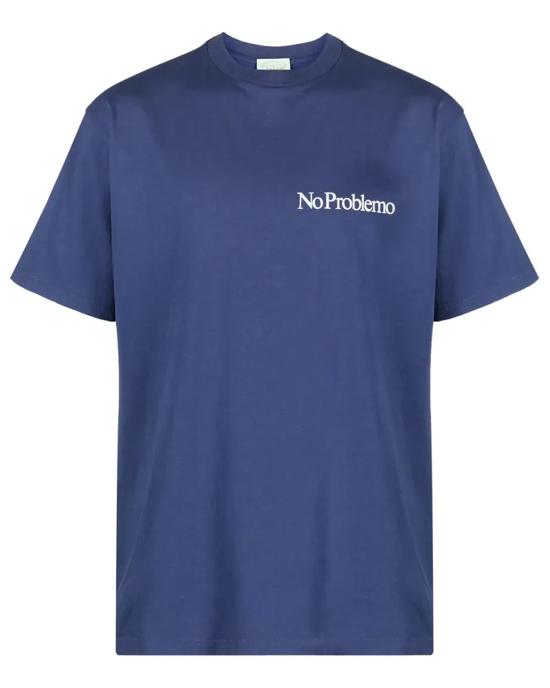 Aries T-Shirt mit Slogan-Print - Blau Blau