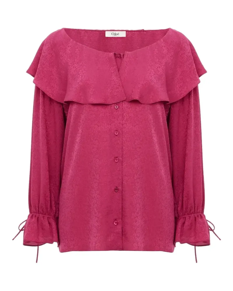 Chloé round-nek ruffled silk blouse - Rosa Rosa