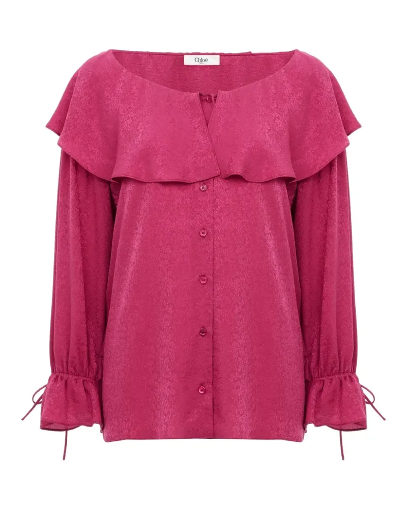 Chloé Gerüschte Seidenbluse mit rundem Ausschnitt - Rosa Rosa