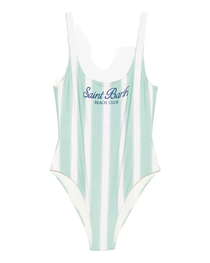 MC2 Saint Barth striped logo-print swimsuit - Grün Grün
