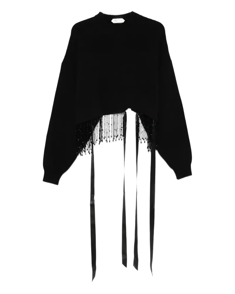 Alberta Ferretti Schleifenpullover mit Perlenfransen - Schwarz Schwarz