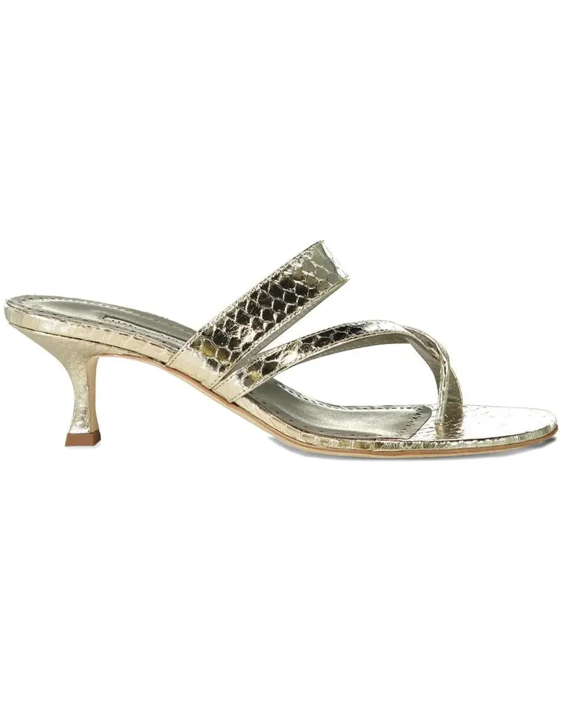 Manolo Blahnik Susaperf Sandalen aus Schlangenleder 50mm - Gold Gold