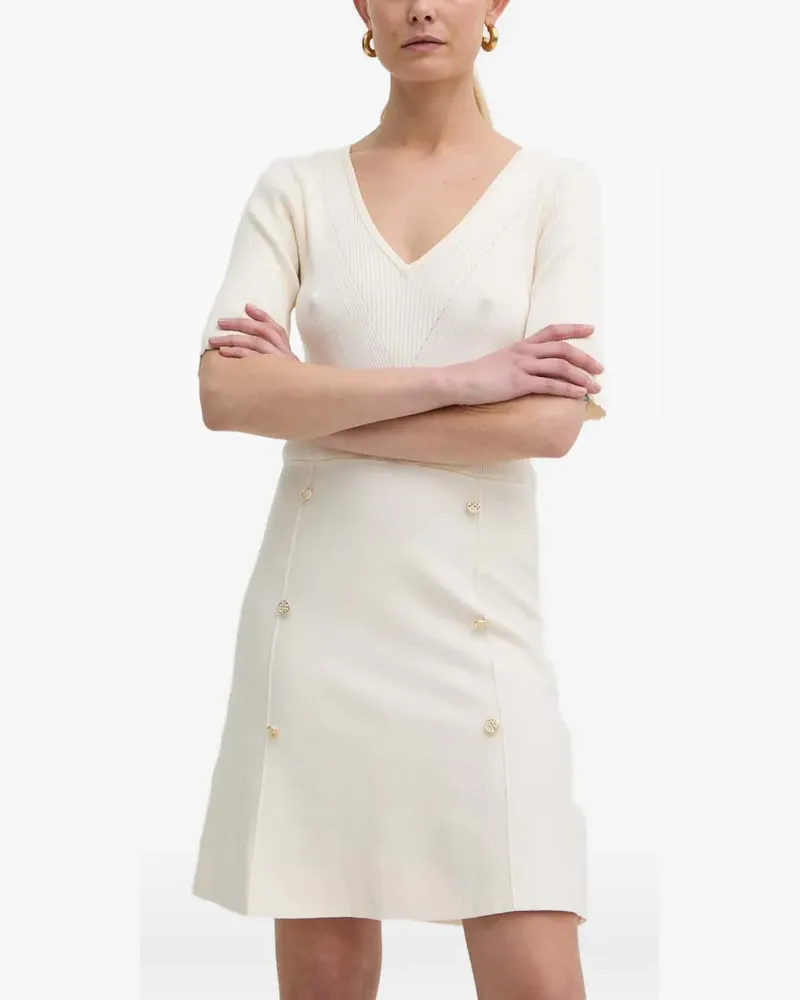 Morgan button-embellished V-neck mini dress - Nude Nude