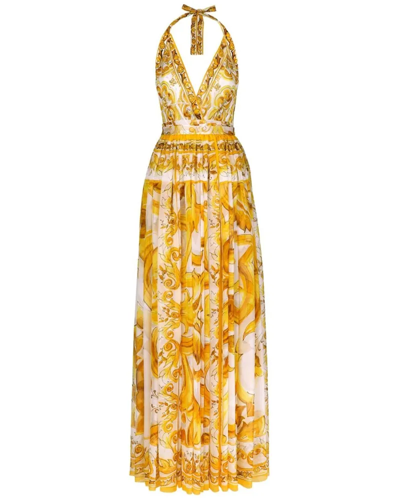 Dolce & Gabbana Chiffonkleid mit Majolica-Print - Gelb Gelb