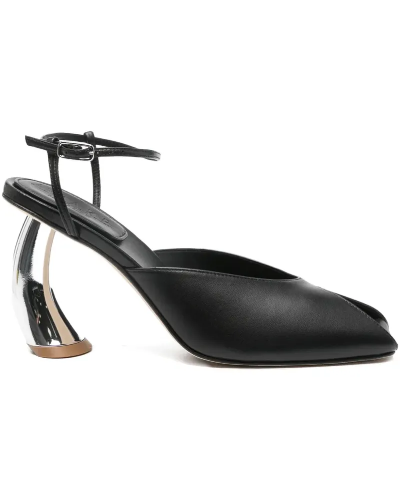 A.W.A.K.E. Offene Mules mit gebogenem Absatz 100mm - Schwarz Schwarz