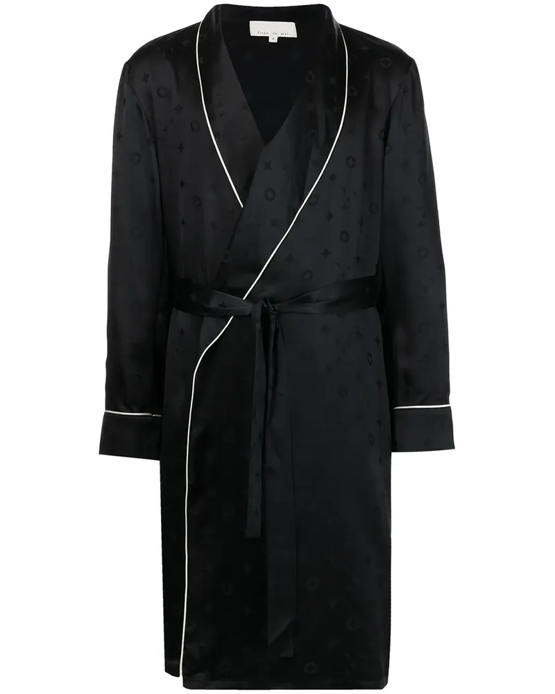 Fleur Du Mal Morgenmantel aus Jacquard-Seide - Schwarz Schwarz