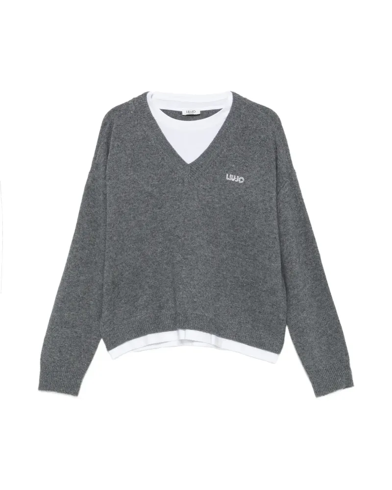 Liu Jo Pullover im Layering-Look mit Perlen - Grau Grau