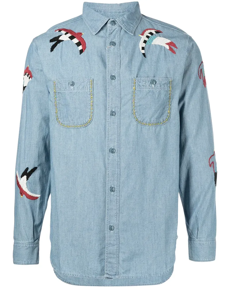 KAPITAL Hemd mit Schwalbenstickerei - Blau Blau