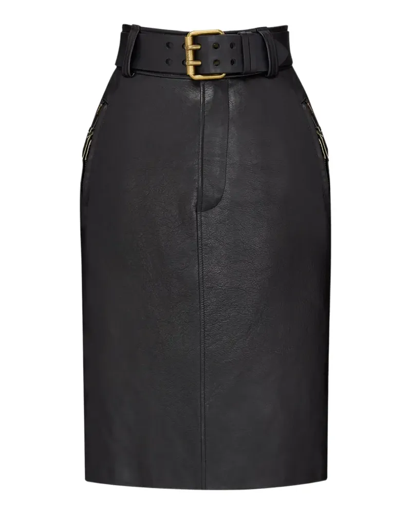 Saint Laurent Lederrock mit Gürtel - Schwarz Schwarz