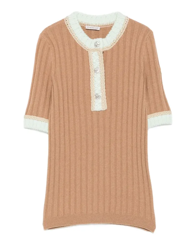 Moncler crystal-embellished short-sleeve sweater - Braun Braun
