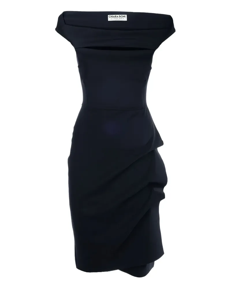 Chiara Boni Schulterfreies Melania Midikleid mit Drapierung - Schwarz Schwarz