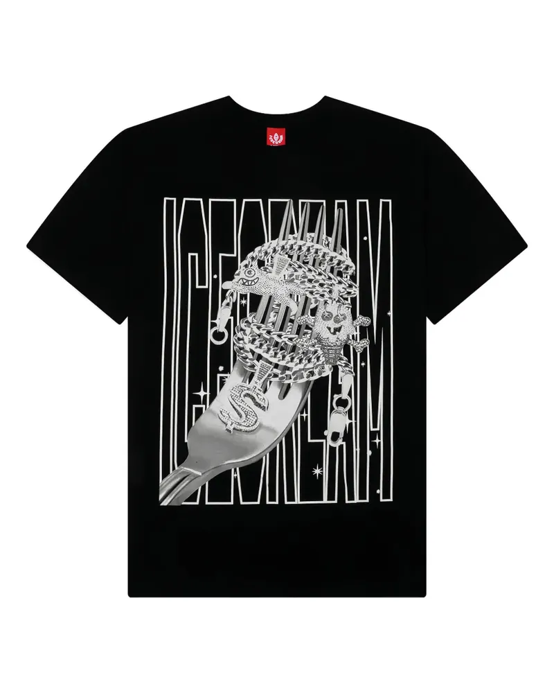 ICECREAM Pasta T-Shirt mit grafischem Print - Schwarz Schwarz