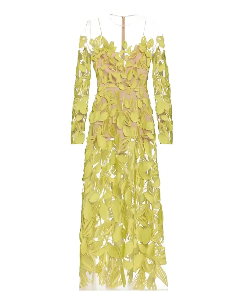 Elie Saab floral-appliqué sheer-panel dress - Grün Grün