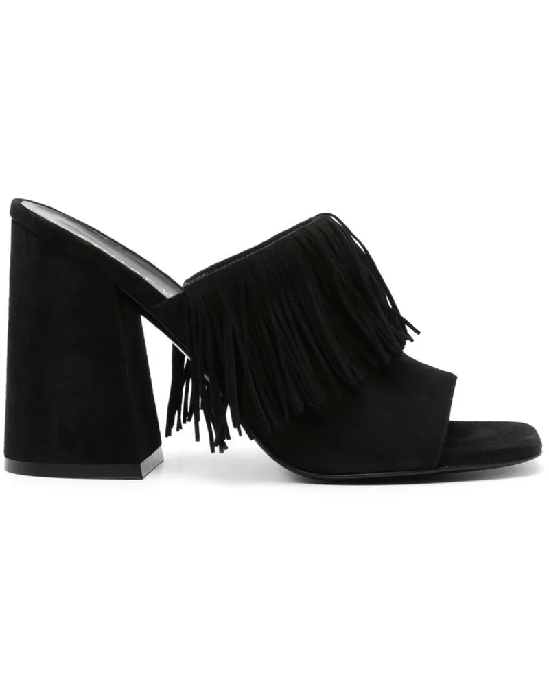 Stuart Weitzman Tia Fringe Mules 100mm - Schwarz Schwarz