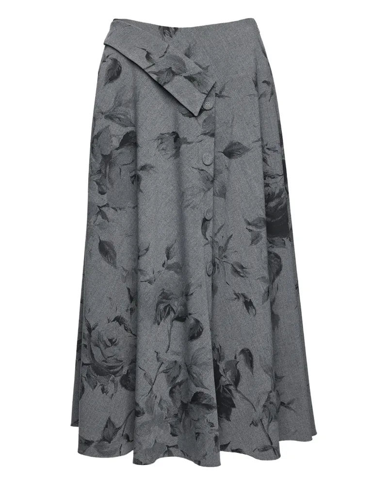 NISSA button floral midi skirt - Grau Grau