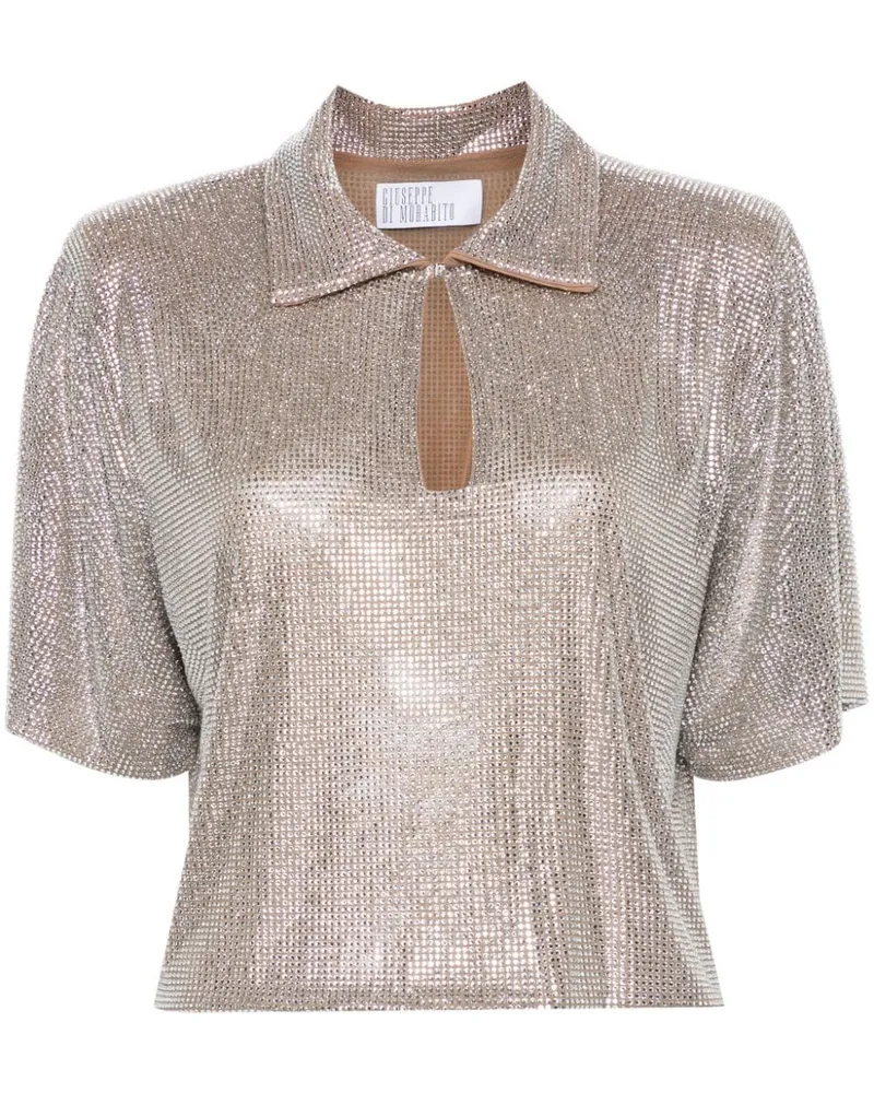 Giuseppe di Morabito Cropped-Poloshirt mit Strass - Silber Silber