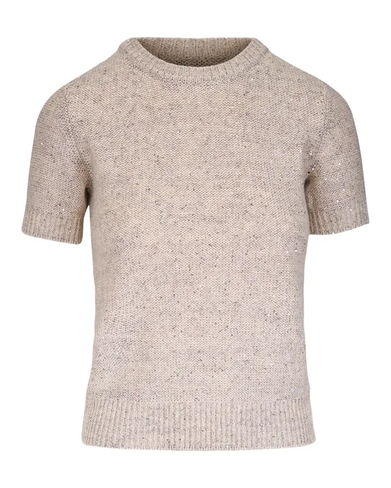 Akris sequined short sleeve linen cotton sweater - Nude Nude