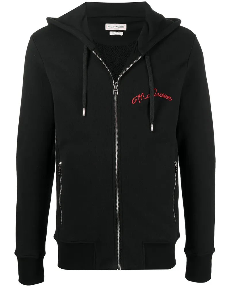 Alexander McQueen Kapuzenjacke mit Logo-Stickerei - Schwarz Schwarz