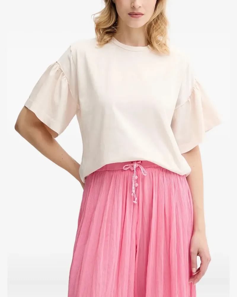 Pinko Rundhals-Top mit Rüschenärmeln - Weiß Weiß
