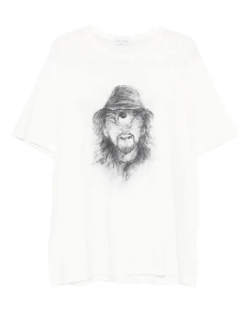 Yohji Yamamoto T-Shirt mit Zeichnungs-Print - Weiß Weiß