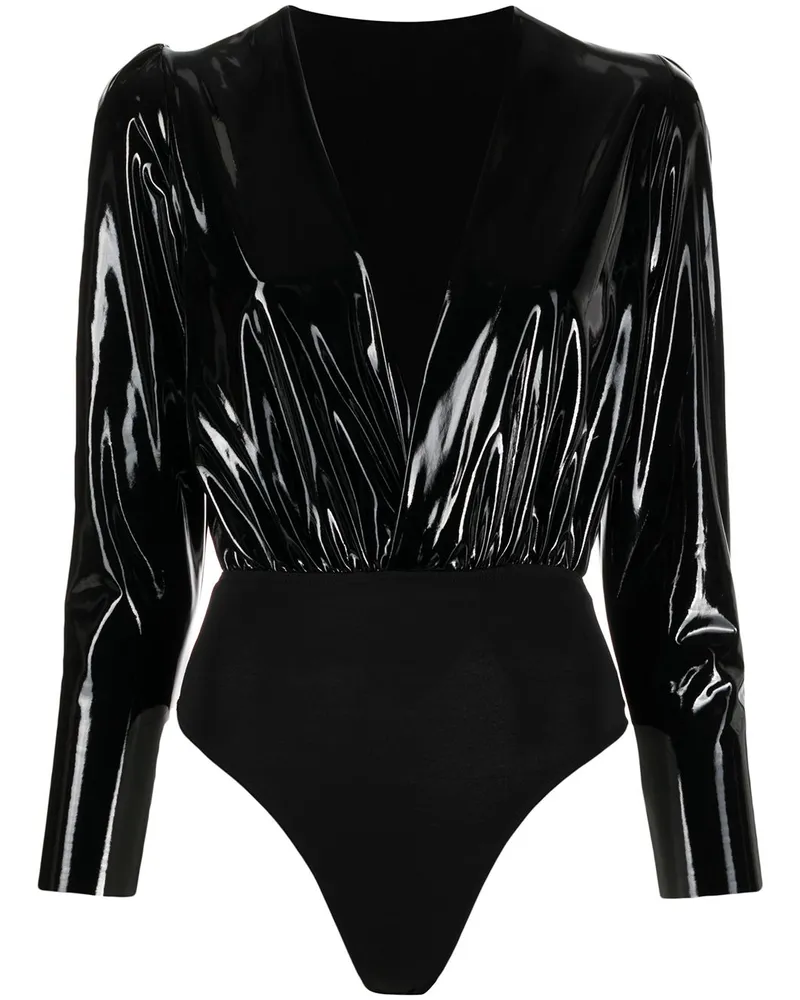 ALCHEMY x Lia Aram faux-patent leather bodysuit - Schwarz Schwarz