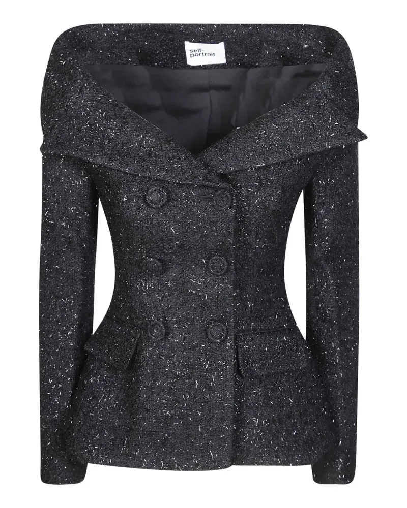 Self-Portrait off-shoulder bouclé jacket - Schwarz Schwarz