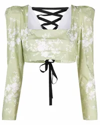 Ulyana Sergeenko Cropped-Bluse mit Blumen-Print Schwarz