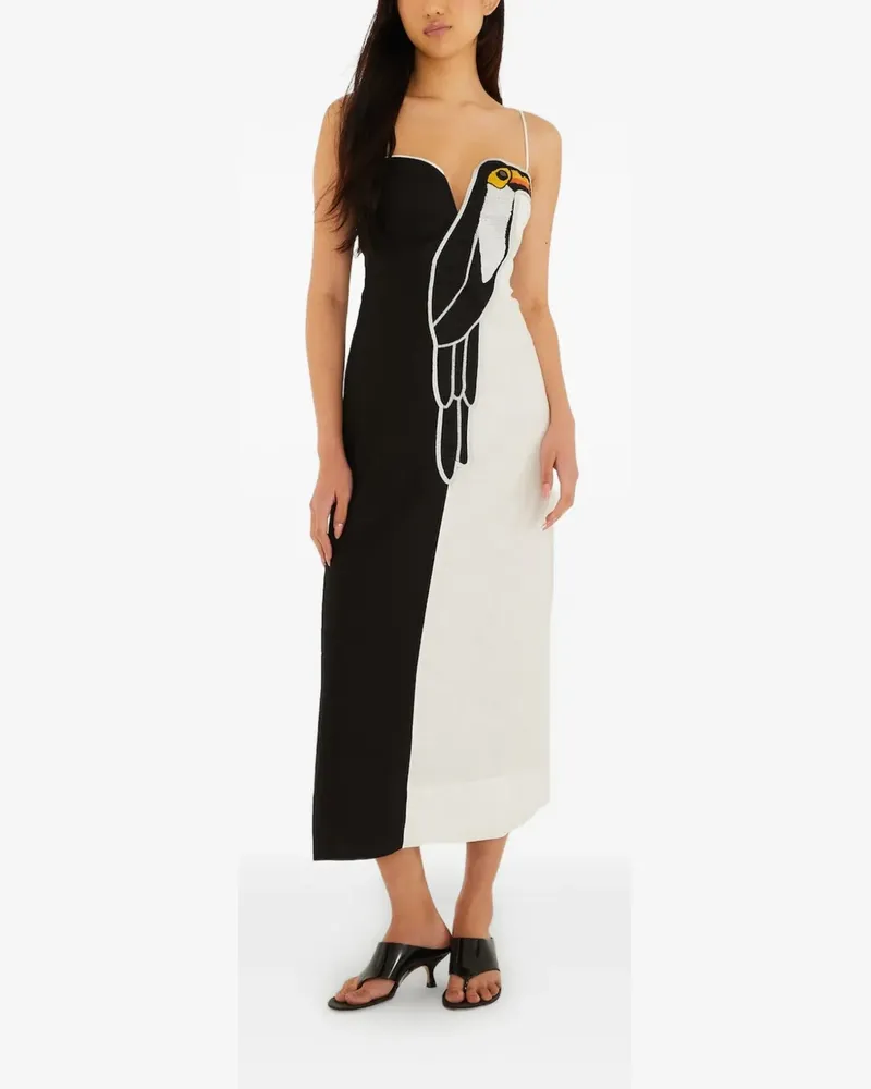 FARM Rio toucan-applique dress - Schwarz Schwarz