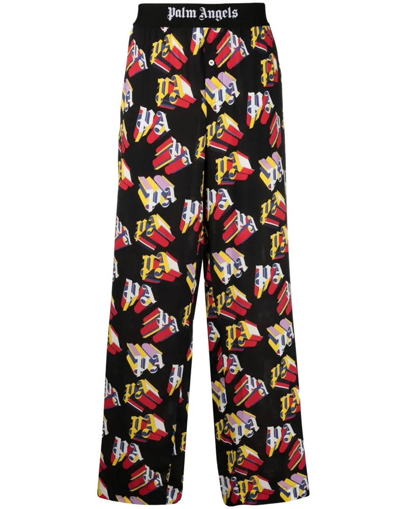 Palm Angels Gerade Hose mit Logo-Print - Schwarz Schwarz