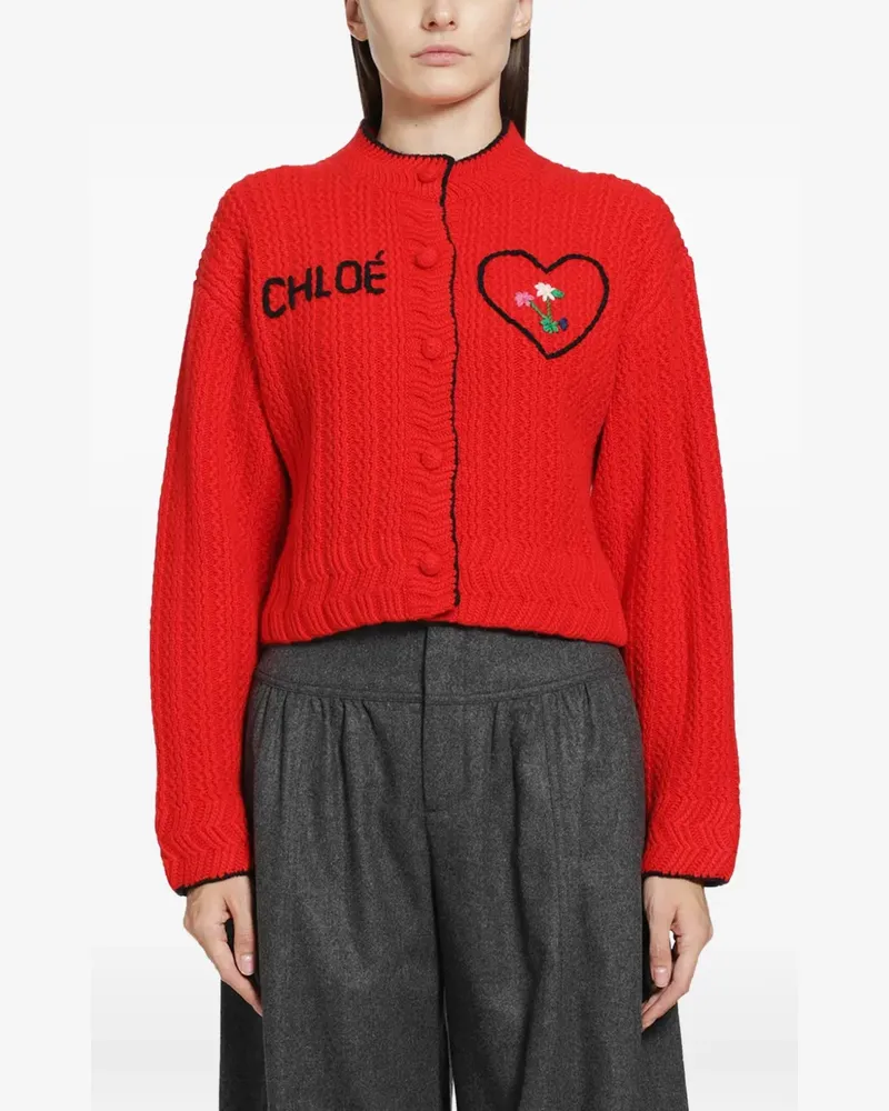 Chloé logo-embroidered heart-motif cardigan - Rot Rot