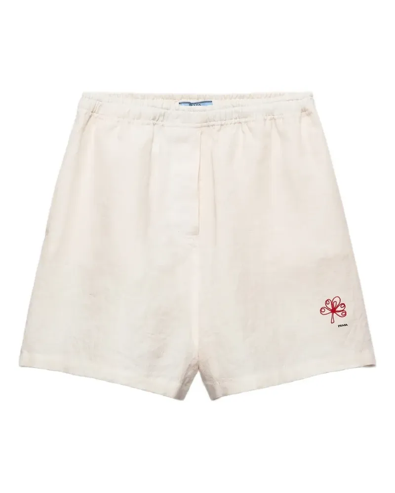 Prada embroidered slubbed linen shorts - Nude Nude