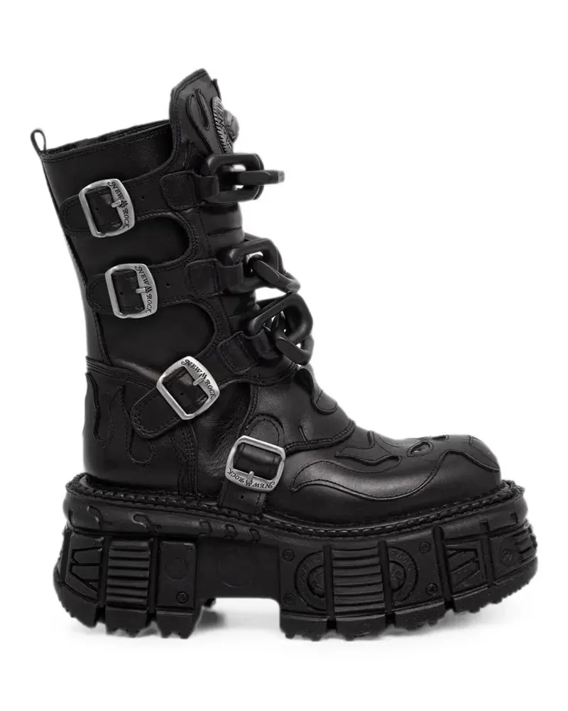 New Rock Plateau-Stiefel im Metallic-Look - Schwarz Schwarz