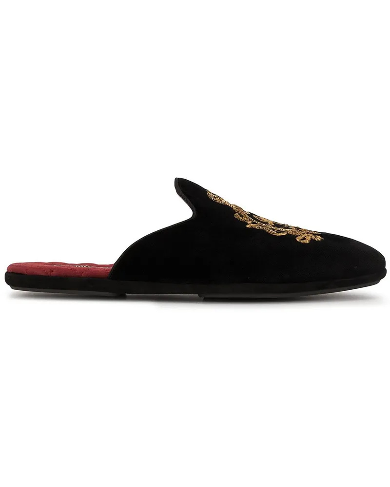 Dolce & Gabbana Slipper mit Wappen - Schwarz Schwarz