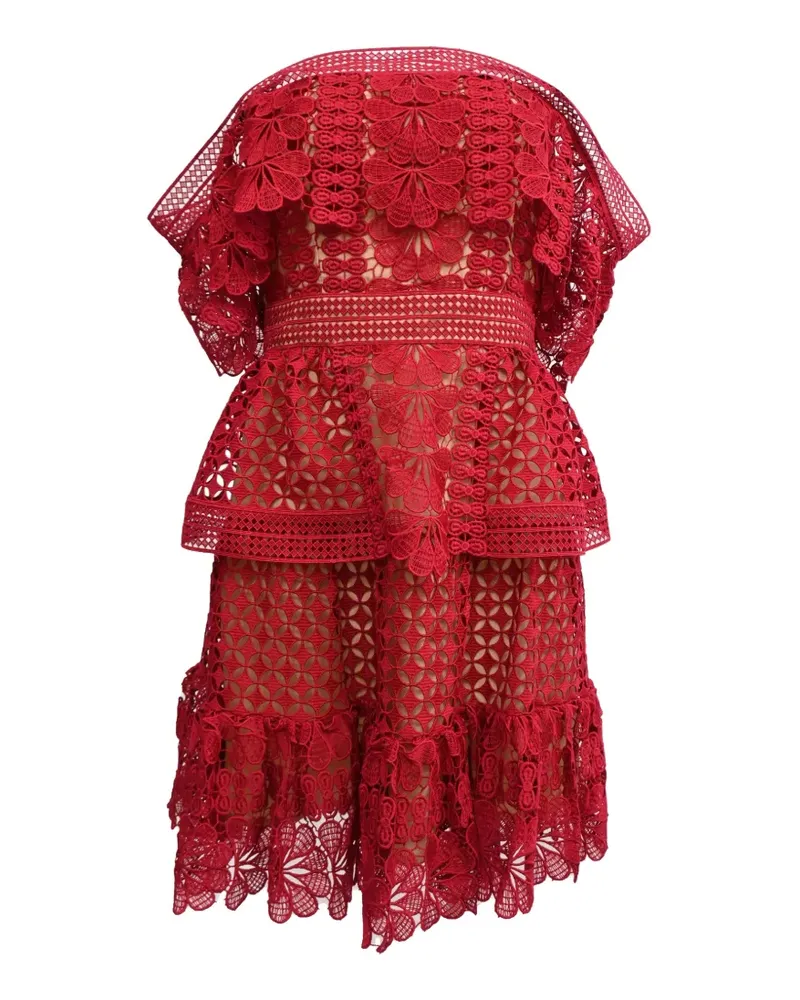 Self-Portrait Schulterfreies Guipure Spitzenkleid - Rot Rot