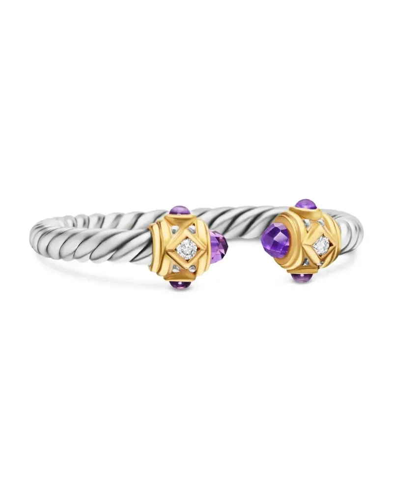 David Yurman 18kt Renaissance Gelbgold- und Sterlingsilberring mit Amethyst und Diamanten (2,3mm Silber