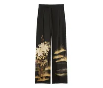 Palazzohose mit Blumen-Print - Schwarz