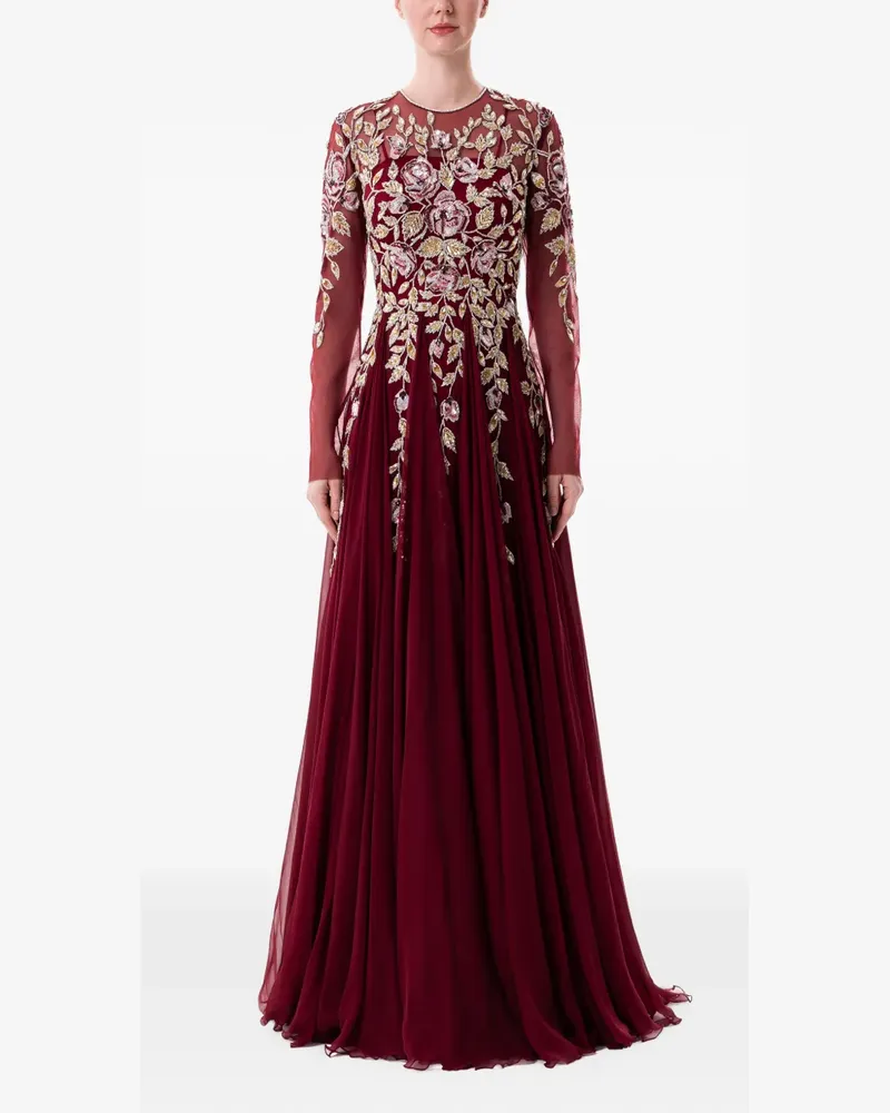 Dina Melwani floral-embroidered chiffon maxi dress - Rot Rot