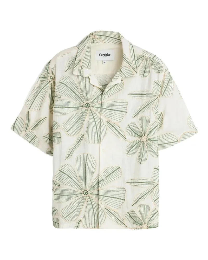 Corridor floral-embroidered linen shirt - Nude Nude