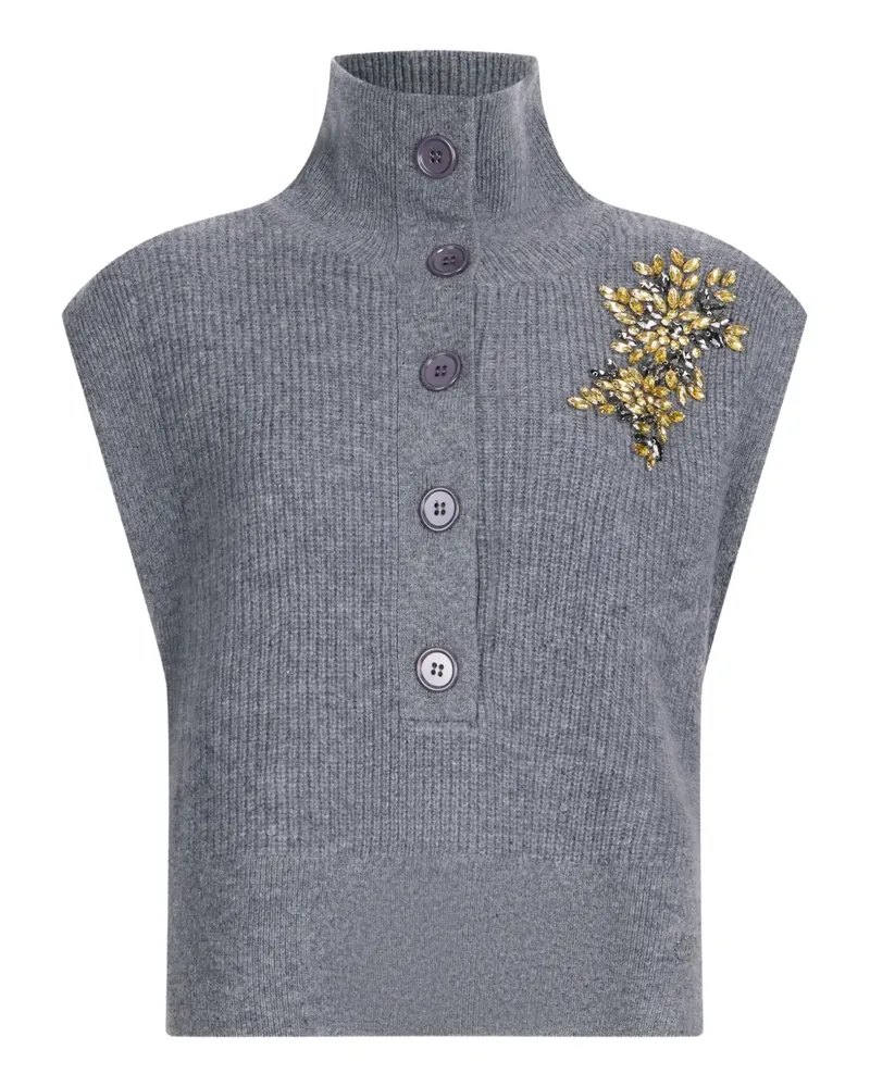 Liu Jo 100% wool vest with bejewelled embroidery - Grau Grau