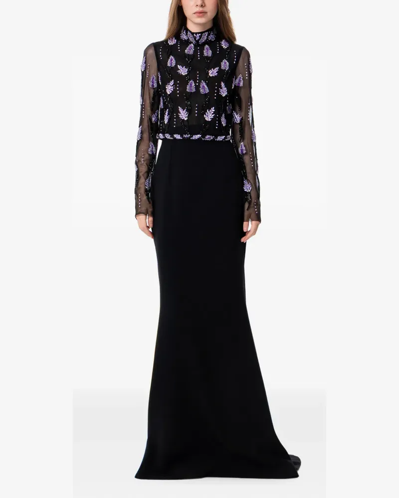 Dina Melwani Amethyst embroidered maxi dress - Schwarz Schwarz
