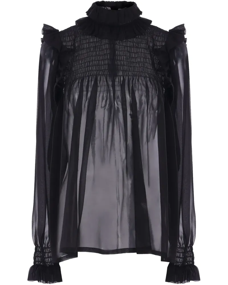 Saint Laurent Semi-transparente Kreppbluse - Schwarz Schwarz