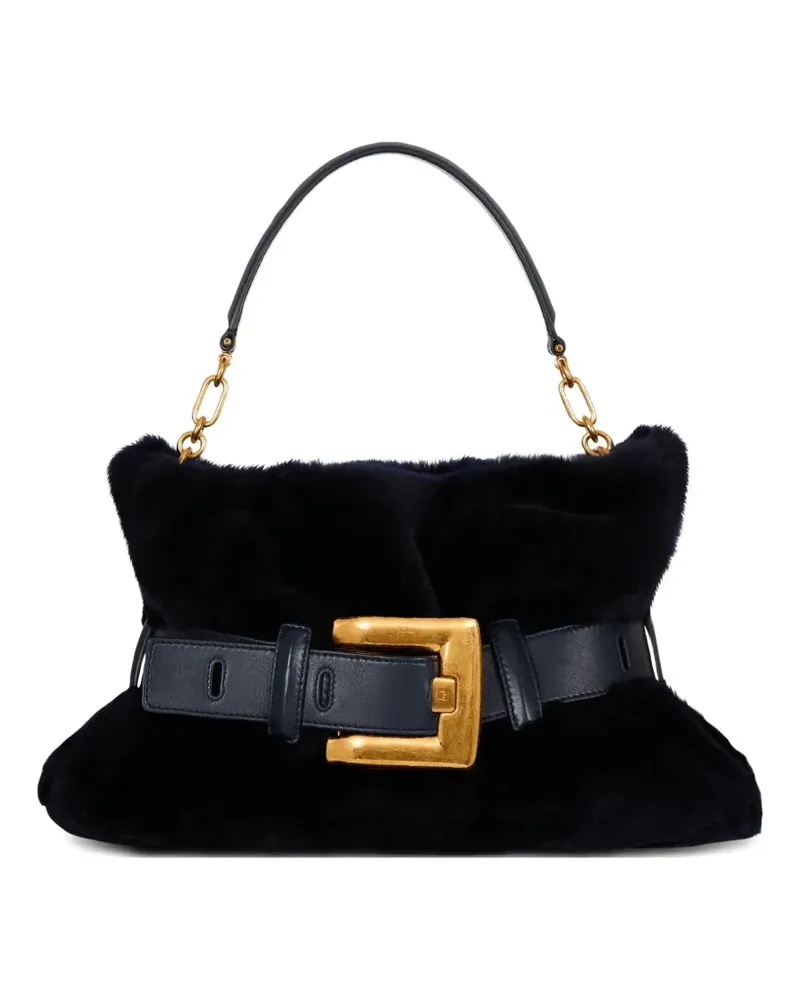 Balmain Mittelgroße Anthem Schultertasche mit Shearling-Gürtelschnalle - Blau Blau