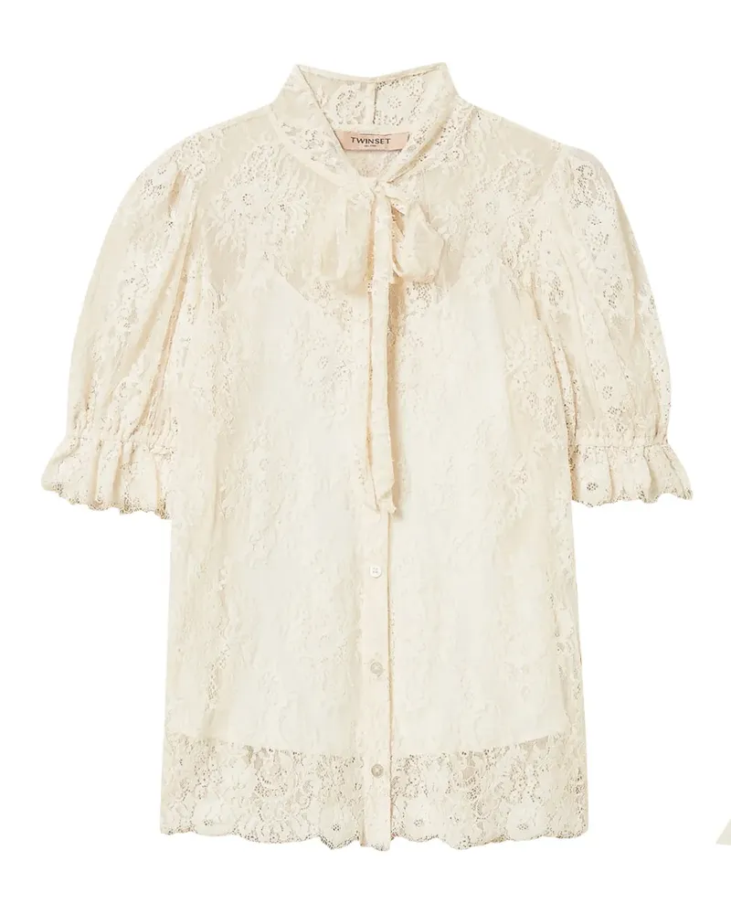 Twin-Set Spitzenhemd mit Schleifenkragen - Weiß Weiß