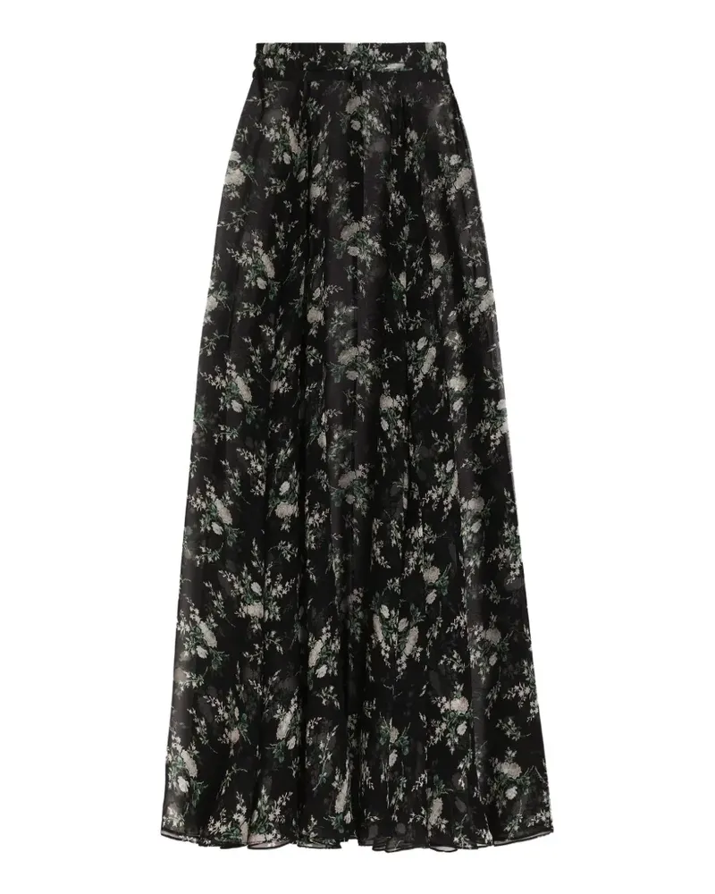 Dolce & Gabbana Chiffonrock mit Rosen- und kleinem Blumen-Print - Schwarz Schwarz